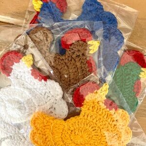 New! Handmade Crochet Chicken Coaster for Mug or Hen on Nest Decor